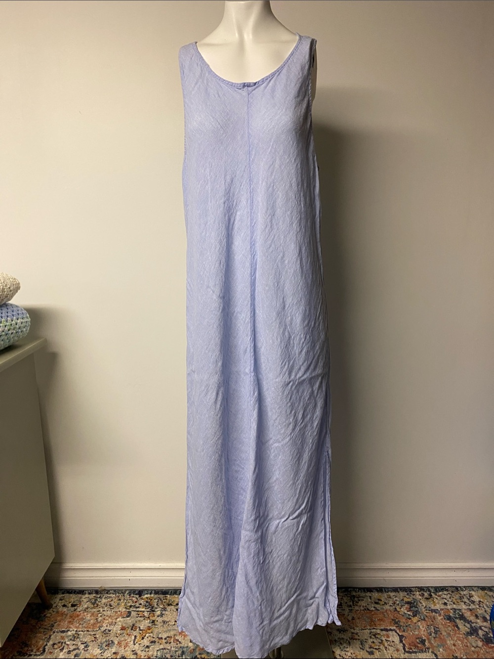 Linen blend baby Blue Sleeveless Maxi Dress Flowy summer - Picture 1 of 7